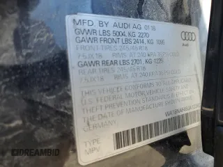 2018 Audi A4 allroad Premium Plus with VIN WA18NAF49JA123631, listed as a Copart auction lot 55131874 with 0 mi miles. Bid and sale history available at carsss.com. Image 12.
