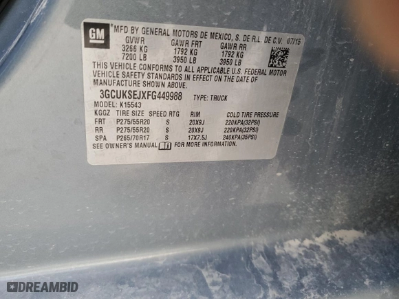 2015 Chevrolet Silverado 1500 LTZ with VIN 3GCUKSEJXFG449988, listed as a Copart auction lot 84434504 with 154,473 mi miles and Salvage Title. Bid and sale history available at carsss.com. Image 12.
