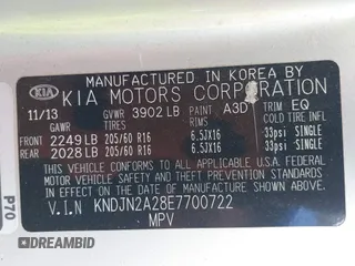 2014 Kia Soul with VIN KNDJN2A28E7700722, listed as a IAAI auction lot 41710340 with 106,234 mi miles. Bid and sale history available at carsss.com. Image 9.