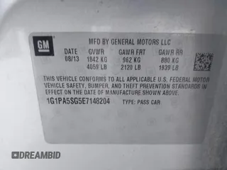 2014 Chevrolet Cruze LS with VIN 1G1PA5SG5E7148204, listed as a IAAI auction lot 42366990 with 100,424 mi miles and . Bid and sale history available at DreamBid. Image 9.