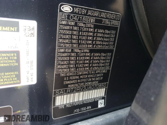 2018 Land Rover Discovery HSE Luxury with VIN SALRT2RV3JA070850, listed as a Copart auction lot 39531283 with 36,743 mi miles. Bid and sale history available at carsss.com. Image 13.