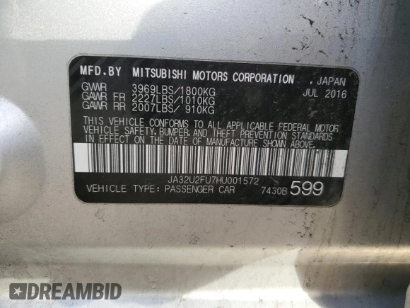 2017 Mitsubishi Lancer ES with VIN JA32U2FU7HU001572, listed as a Copart auction lot 38947843 with 62,566 mi miles. Bid and sale history available at carsss.com. Image 12.