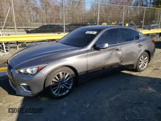 2020 Infiniti Q50 with VIN JN1EV7AR9LM256845, listed as a Copart auction lot 48957995 with 56,980 mi miles and Salvage Title. Bid and sale history available at DreamBid. Image 1.