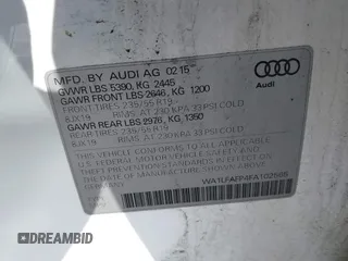 2015 Audi Q5 Premium Plus with VIN WA1LFAFP4FA102565, listed as a IAAI auction lot 42469211 with 127,340 mi miles and . Bid and sale history available at DreamBid. Image 9.