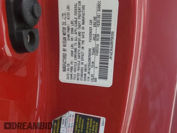 2005 Nissan 350Z Touring with VIN JN1AZ36A45M758356, listed as a Copart auction lot 54185795 with 83,134 mi miles and Salvage Title. Bid and sale history available at carsss.com. Image 13.