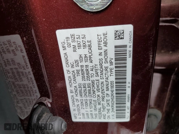 2019 Honda CR-V EX with VIN 2HKRW2H52KH618055, listed as a Copart auction lot 36500663 with 37,655 mi miles. Bid and sale history available at carsss.com. Image 13.