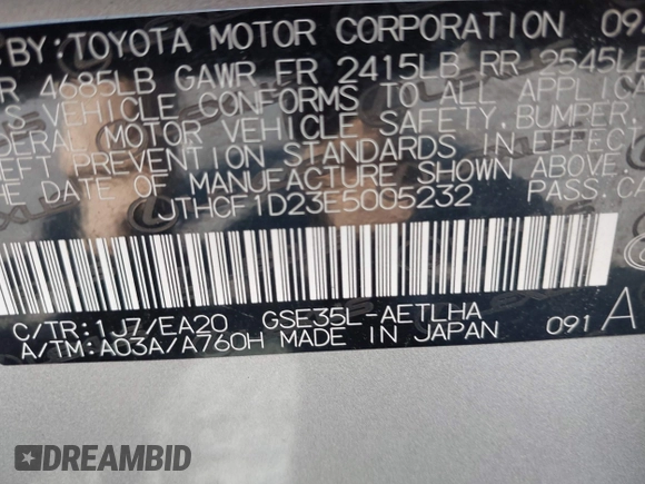 2014 Lexus IS 250 z VIN JTHCF1D23E5005232, wystawiony jako IAAI lot #42079948 z przebiegiem 160 759 mil mil oraz . Historia ofert i sprzedaży dostępna na DreamBid. Obrazek 9.