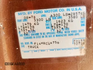 1978 Ford F-150 z VIN F14HRCG4756, wystawiony jako Copart lot #59970475 z przebiegiem 55 026 mil mil oraz Czysty tytuł • Clean title. Historia ofert i sprzedaży dostępna na DreamBid. Obrazek 13.