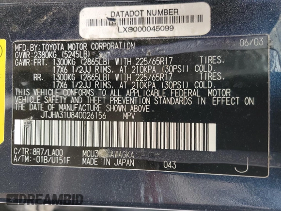 2004 Lexus RX 330 with VIN JTJHA31U840026156, listed as a Copart auction lot 51507235 with 93,294 mi miles and Salvage Title. Bid and sale history available at carsss.com. Image 14.
