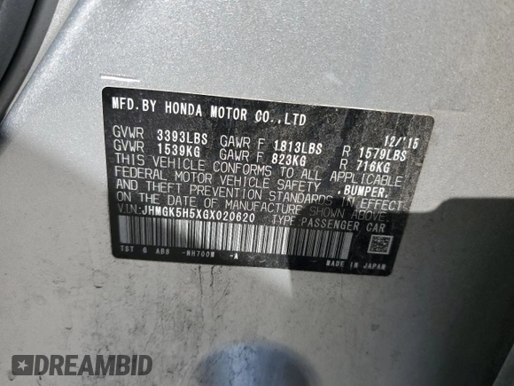 2016 Honda Fit LX with VIN JHMGK5H5XGX020620, listed as a Copart auction lot 60337295 with 103,827 mi miles and Salvage title. Bid and sale history available at DreamBid. Image 14.