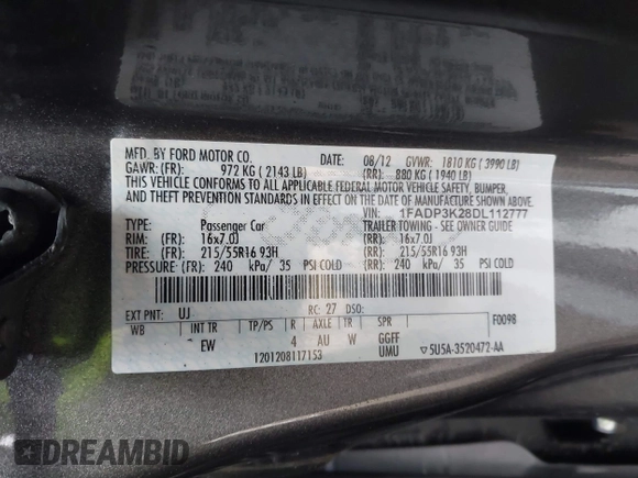 2013 Ford Focus SE with VIN 1FADP3K28DL112777, listed as a IAAI auction lot 41386940 with 107,893 mi miles. Bid and sale history available at carsss.com. Image 9.