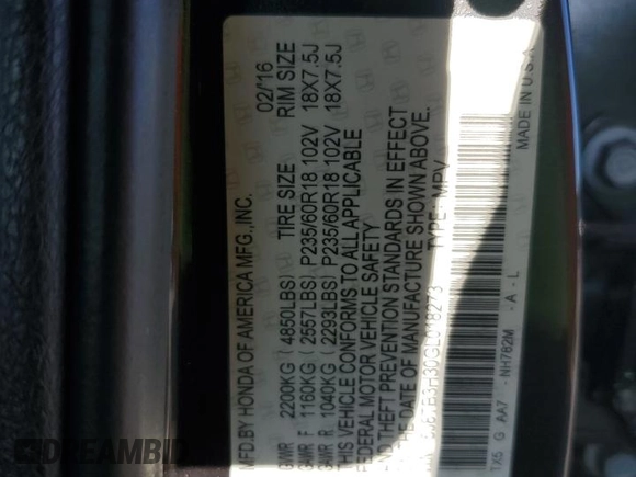 2016 Acura RDX with VIN 5J8TB3H30GL018273, listed as a Copart auction lot 61189695 with 78,079 mi miles and Salvage title. Bid and sale history available at DreamBid. Image 13.