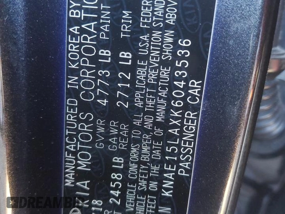 2019 Kia Stinger with VIN KNAE15LAXK6043536, listed as a Copart auction lot 42778575 with 101,200 mi miles and Salvage Title. Bid and sale history available at DreamBid. Image 13.