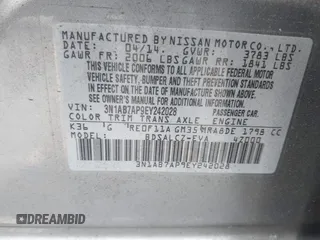 2014 Nissan Sentra SV with VIN 3N1AB7AP9EY242028, listed as a IAAI auction lot 42665433 with 191,906 mi miles and . Bid and sale history available at DreamBid. Image 9.