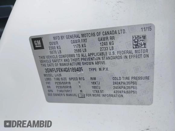 2016 Chevrolet Equinox LT with VIN 2GNFLFEK4G6189405, listed as a IAAI auction lot 41423195 with 1 mi miles. Bid and sale history available at carsss.com. Image 9.