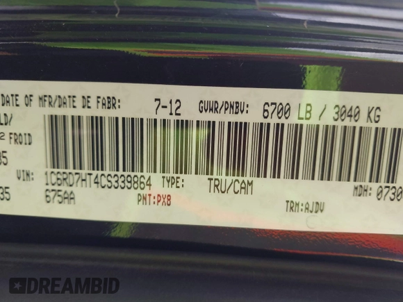 2012 Ram 1500 Sport с VIN 1C6RD7HT4CS339864, выставлен на аукционе IAAI как лот 41351075 с пробегом 125 627 миль миль и . История ставок и продаж доступна на DreamBid. Изображение 9.