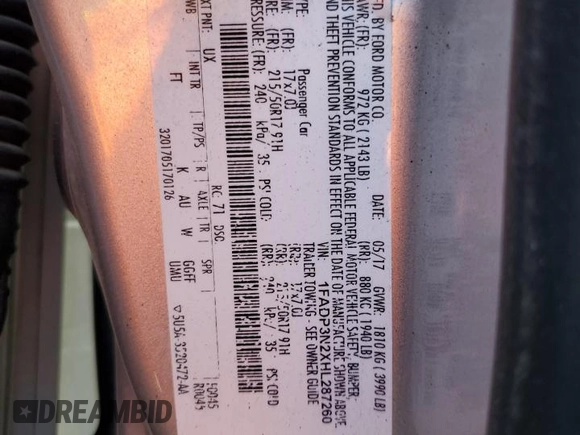 2017 Ford Focus Titanium with VIN 1FADP3N2XHL287260, listed as a Copart auction lot 50607855 with 170,146 mi miles and Salvage Title. Bid and sale history available at carsss.com. Image 12.