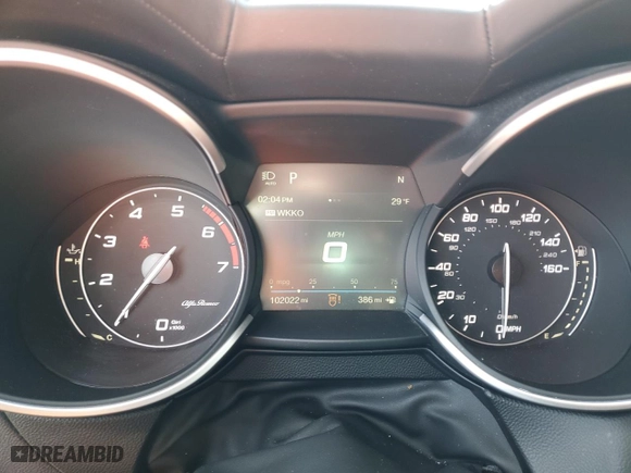 2019 Alfa Romeo Stelvio Ti Sport with VIN ZASPAKBN1K7C52373, listed as a Copart auction lot 44548225 with 102,022 mi miles and Salvage Title. Bid and sale history available at carsss.com. Image 9.