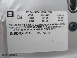 2004 Chevrolet Malibu LT with VIN 1G1ZU54834F211987, listed as a IAAI auction lot 41598247 with 1 mi miles. Bid and sale history available at carsss.com. Image 9.