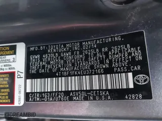 2014 Toyota Camry L with VIN 4T1BF1FK4EU372166, listed as a IAAI auction lot 41228217 with 159,187 mi miles. Bid and sale history available at carsss.com. Image 9.