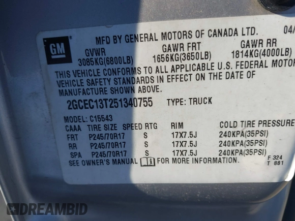 2005 Chevrolet Silverado 1500 LS with VIN 2GCEC13T251340755, listed as a IAAI auction lot 41280936 with 163,646 mi miles. Bid and sale history available at carsss.com. Image 9.