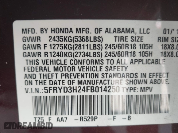2015 Acura MDX with VIN 5FRYD3H24FB014250, listed as a IAAI auction lot 42054955 with 83,466 mi miles and . Bid and sale history available at DreamBid. Image 9.