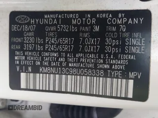 2008 Hyundai Veracruz GLS z VIN KM8NU13C98U058338, wystawiony jako IAAI lot #41911967 z przebiegiem 144 604 mil mil oraz . Historia ofert i sprzedaży dostępna na DreamBid. Obrazek 9.