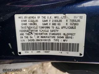 2003 Honda CR-V EX with VIN SHSRD78843U106125, listed as a Copart auction lot 49364435 with 154,338 mi miles and Salvage Title. Bid and sale history available at carsss.com. Image 14.