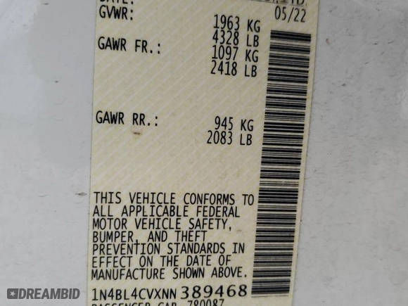 2022 Nissan Altima 2.5 SR with VIN 1N4BL4CVXNN389468, listed as a Copart auction lot 50434055 with 126,691 mi miles and Salvage Title. Bid and sale history available at carsss.com. Image 13.