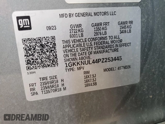 2023 GMC Acadia SLT with VIN 1GKKNUL44PZ253445, listed as a Copart auction lot 49955405 with 31,381 mi miles and Non Repairable. Bid and sale history available at DreamBid. Image 14.