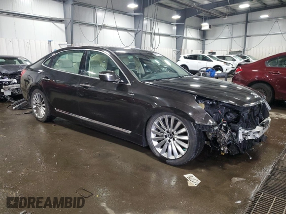 2014 Hyundai Equus Signature with VIN KMHGH4JH6EU082783, listed as a Copart auction lot 46355515 with 108,619 mi miles and Salvage Title. Bid and sale history available at DreamBid. Image 4.