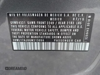 2016 Volkswagen Jetta Sedan 1.8T SEL with VIN 3VWL17AJ0GM213058, listed as a IAAI auction lot 41984066 with 67,014 mi miles. Bid and sale history available at carsss.com. Image 9.