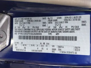 2016 Ford Escape SE with VIN 1FMCU0G7XGUA08559, listed as a IAAI auction lot 41795275 with 98,354 mi miles. Bid and sale history available at carsss.com. Image 9.