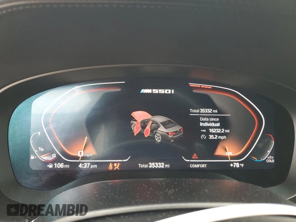 2022 BMW 5 Series M550i xDrive z VIN WBA13BK02NCH74485, wystawiony jako Copart lot #78734134 z przebiegiem 35 332 mil mil oraz Szkoda całkowita • Salvage title. Historia ofert i sprzedaży dostępna na DreamBid. Obrazek 9.