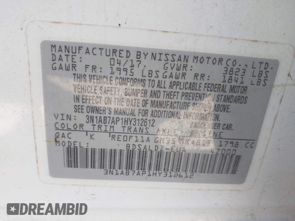 2017 Nissan Sentra S with VIN 3N1AB7AP1HY312612, listed as a IAAI auction lot 42260447 with 110,630 mi miles and . Bid and sale history available at DreamBid. Image 9.
