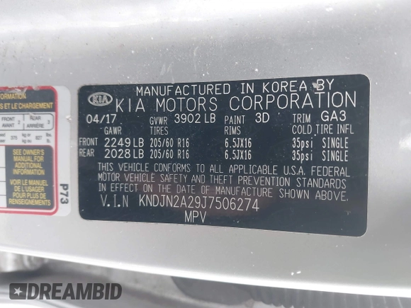 2018 Kia Soul with VIN KNDJN2A29J7506274, listed as a IAAI auction lot 41619057 with 134,042 mi miles and . Bid and sale history available at DreamBid. Image 9.