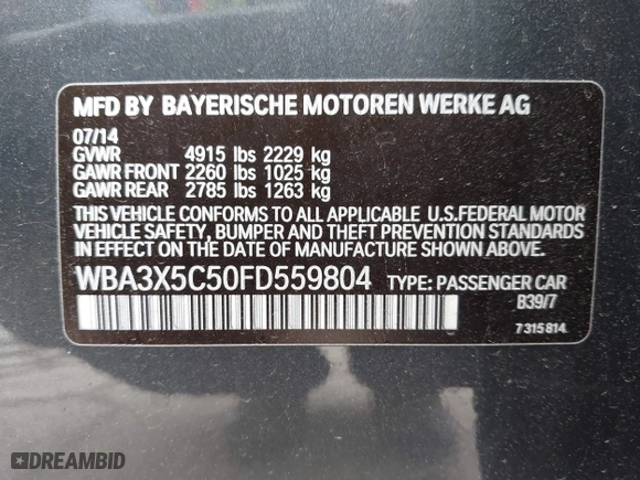 2015 BMW 3 Series Gran Turismo 328i xDrive with VIN WBA3X5C50FD559804, listed as a IAAI auction lot 41902204 with 88,891 mi miles. Bid and sale history available at carsss.com. Image 9.