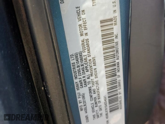 2005 Subaru Legacy GT Limited with VIN 4S3BL676154204531, listed as a Copart auction lot 49828955 with 93,429 mi miles and Salvage title. Bid and sale history available at DreamBid. Image 12.