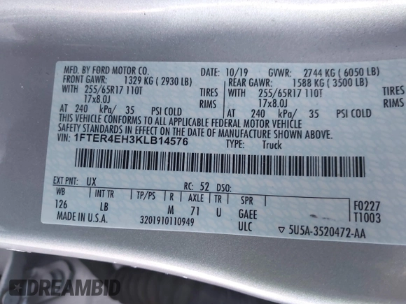 2019 Ford Ranger XL with VIN 1FTER4EH3KLB14576, listed as a IAAI auction lot 41403638 with 81,327 mi miles. Bid and sale history available at carsss.com. Image 9.