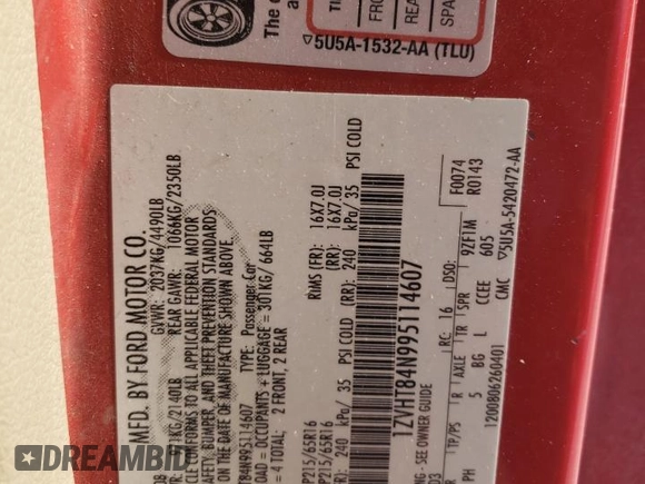 2009 Ford Mustang z VIN 1ZVHT84N995114607, wystawiony jako Copart lot #88983095 z przebiegiem Nie podano mil oraz Czysty tytuł • Clean title. Historia ofert i sprzedaży dostępna na DreamBid. Obrazek 12.