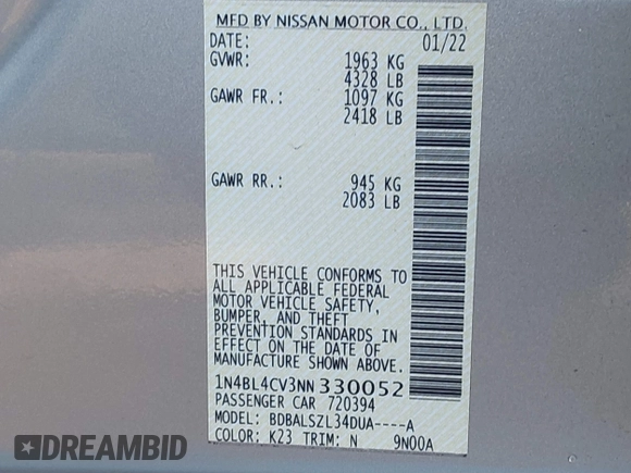 2022 Nissan Altima SR z VIN 1N4BL4CV3NN330052, wystawiony jako IAAI lot #41735544 z przebiegiem 39 782 mil mil oraz . Historia ofert i sprzedaży dostępna na DreamBid. Obrazek 9.
