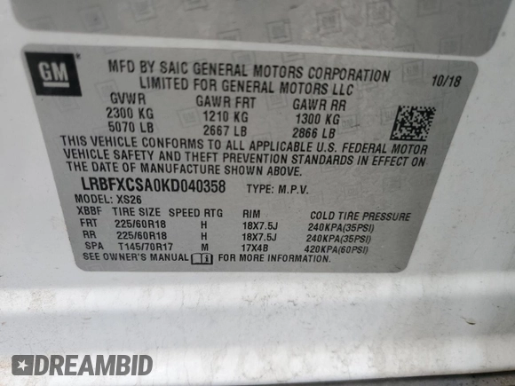 2019 Buick Envision Essence with VIN LRBFXCSA0KD040358, listed as a Copart auction lot 52831355 with 88,454 mi miles and Salvage Title. Bid and sale history available at DreamBid. Image 13.