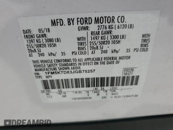 2018 Ford Explorer XLT z VIN 1FM5K7D83JGB75257, wystawiony jako Copart lot #56901285 z przebiegiem Nie podano mil oraz Nie do naprawy • Non repairable. Historia ofert i sprzedaży dostępna na DreamBid. Obrazek 13.