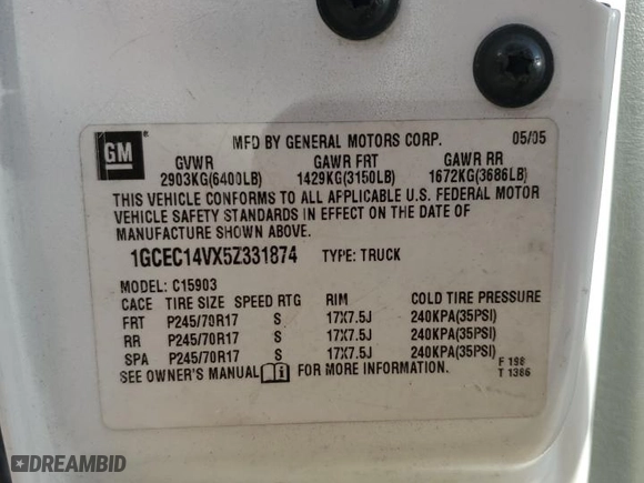 2005 Chevrolet Silverado 1500 Work Truck with VIN 1GCEC14VX5Z331874, listed as a Copart auction lot 79238154 with 223,499 mi miles and Salvage Title. Bid and sale history available at carsss.com. Image 12.