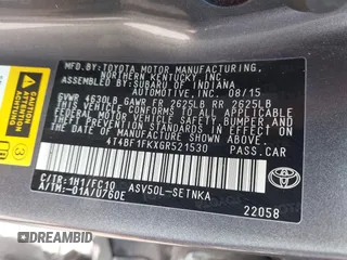2016 Toyota Camry XLE with VIN 4T4BF1FKXGR521530, listed as a IAAI auction lot 41900074 with 151,251 mi miles and . Bid and sale history available at DreamBid. Image 9.