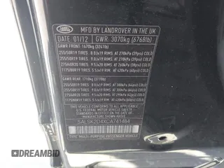 2012 Land Rover Range Rover Sport HSE Lux with VIN SALSK2D4XCA741484, listed as a IAAI auction lot 42538911 with 64,561 mi miles and . Bid and sale history available at DreamBid. Image 9.