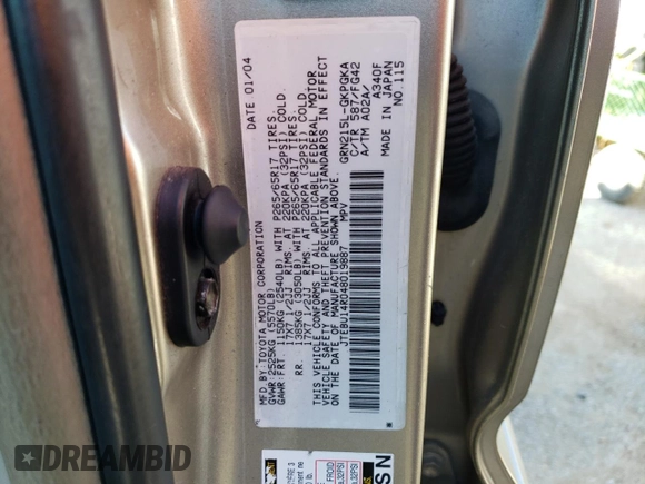 2004 Toyota 4Runner SR5 with VIN JTEBU14R048019887, listed as a Copart auction lot 89017185 with 254,301 mi miles and Non Repairable. Bid and sale history available at DreamBid. Image 13.