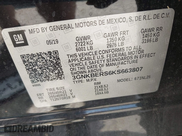 2019 Chevrolet Blazer RS z VIN 3GNKBERS6KS663807, wystawiony jako IAAI lot #42230602 z przebiegiem 67 408 mil mil oraz . Historia ofert i sprzedaży dostępna na DreamBid. Obrazek 9.