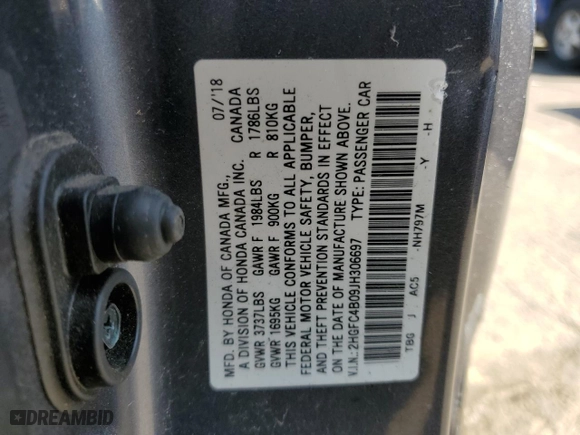 2018 Honda Civic Coupe LX-P with VIN 2HGFC4B09JH306697, listed as a Copart auction lot 52144745 with 0 mi miles and Salvage Title. Bid and sale history available at carsss.com. Image 12.