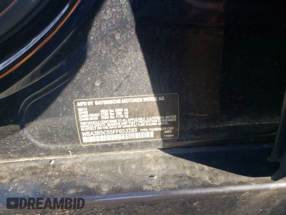 2015 BMW 3 Series 328i xDrive with VIN WBA3B5C55FP653285, listed as a Copart auction lot 63938461 with 53,559 mi miles and Salvage Title. Bid and sale history available at carsss.com. Image 10.